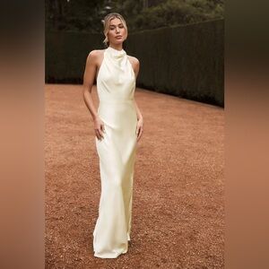 Meshki White Silk Halter Dress